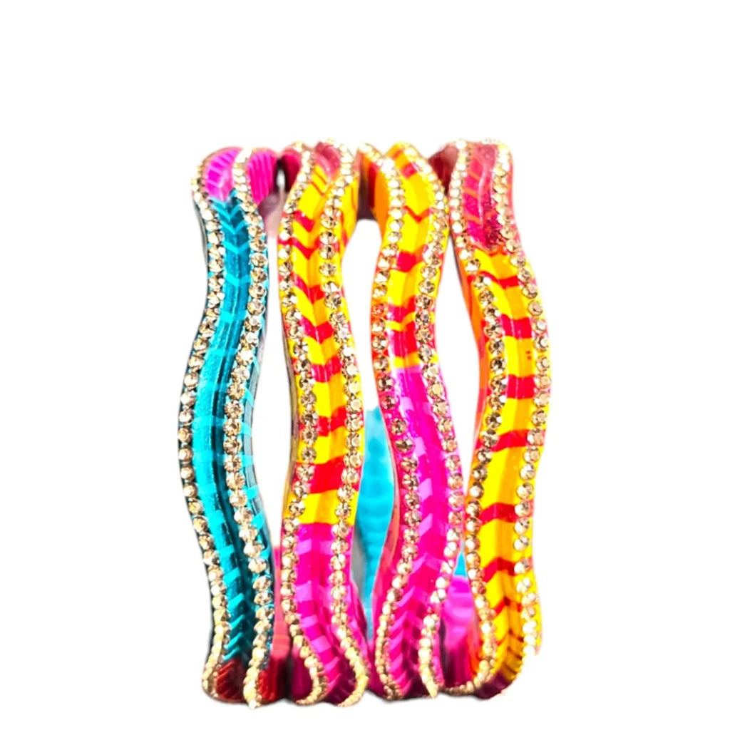 LuxuryGlow Lac Bangles Handmade Nagin Style  – Zig-Zag Rhinestone Design |