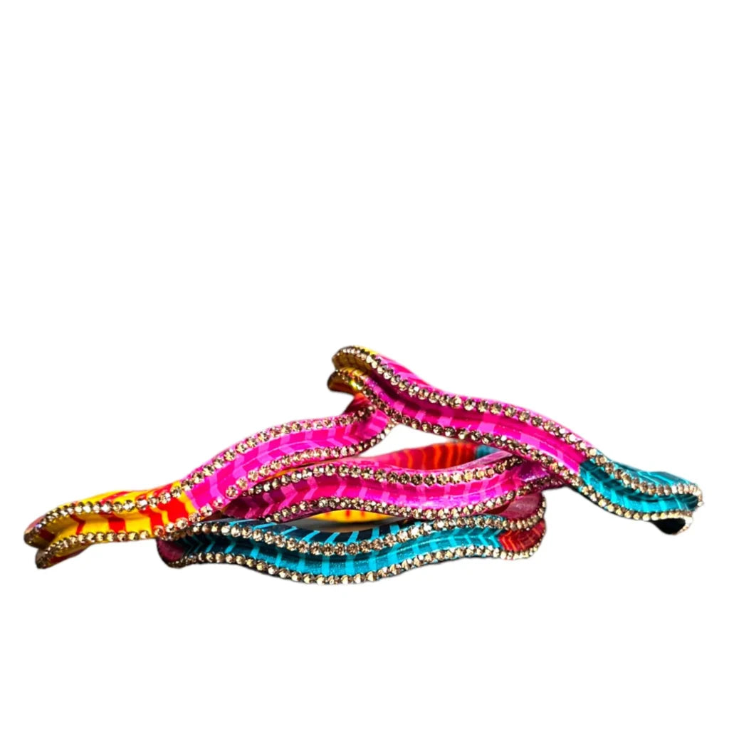 LuxuryGlow Lac Bangles Handmade Nagin Style  – Zig-Zag Rhinestone Design |