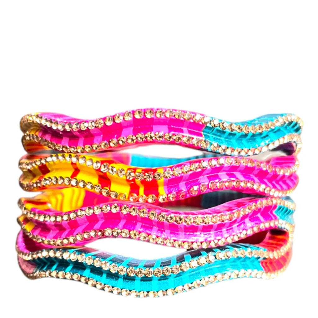 LuxuryGlow Lac Bangles Handmade Nagin Style  – Zig-Zag Rhinestone Design |