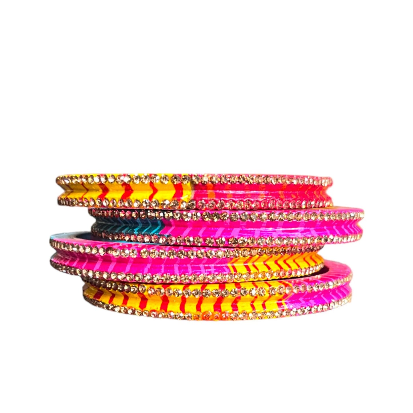 LuxuryGlow Lac Bangles Luxurious Multicolor Lac Bangles with Rhinestone Chips |
