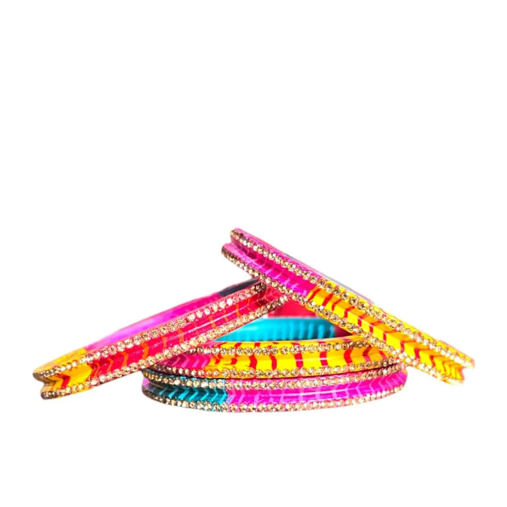 LuxuryGlow Lac Bangles Luxurious Multicolor Lac Bangles with Rhinestone Chips |