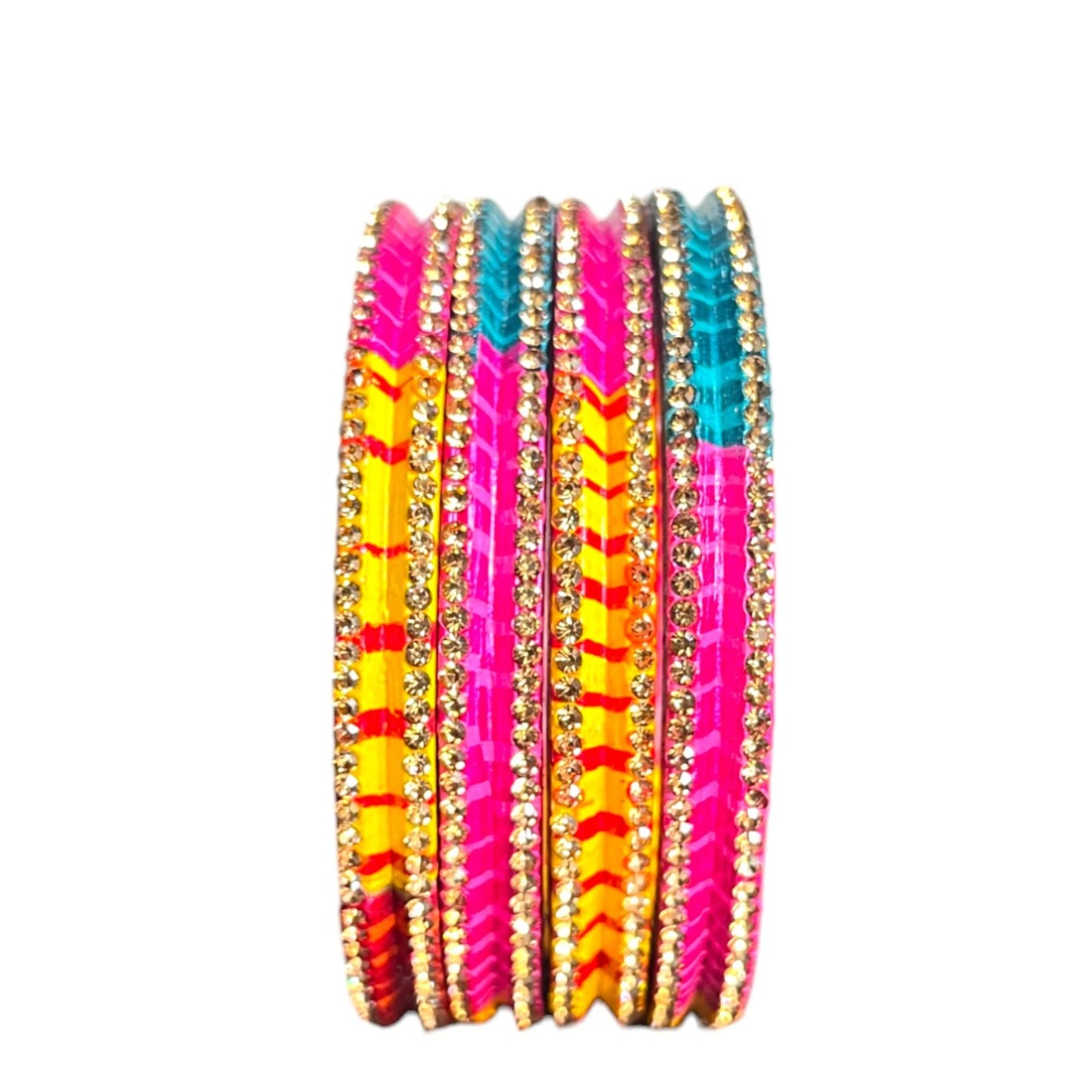 LuxuryGlow Lac Bangles Luxurious Multicolor Lac Bangles with Rhinestone Chips |