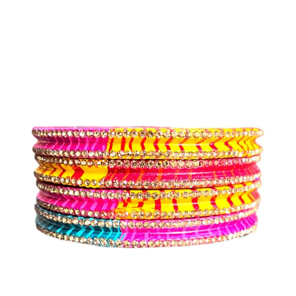 LuxuryGlow Lac Bangles Luxurious Multicolor Lac Bangles with Rhinestone Chips |