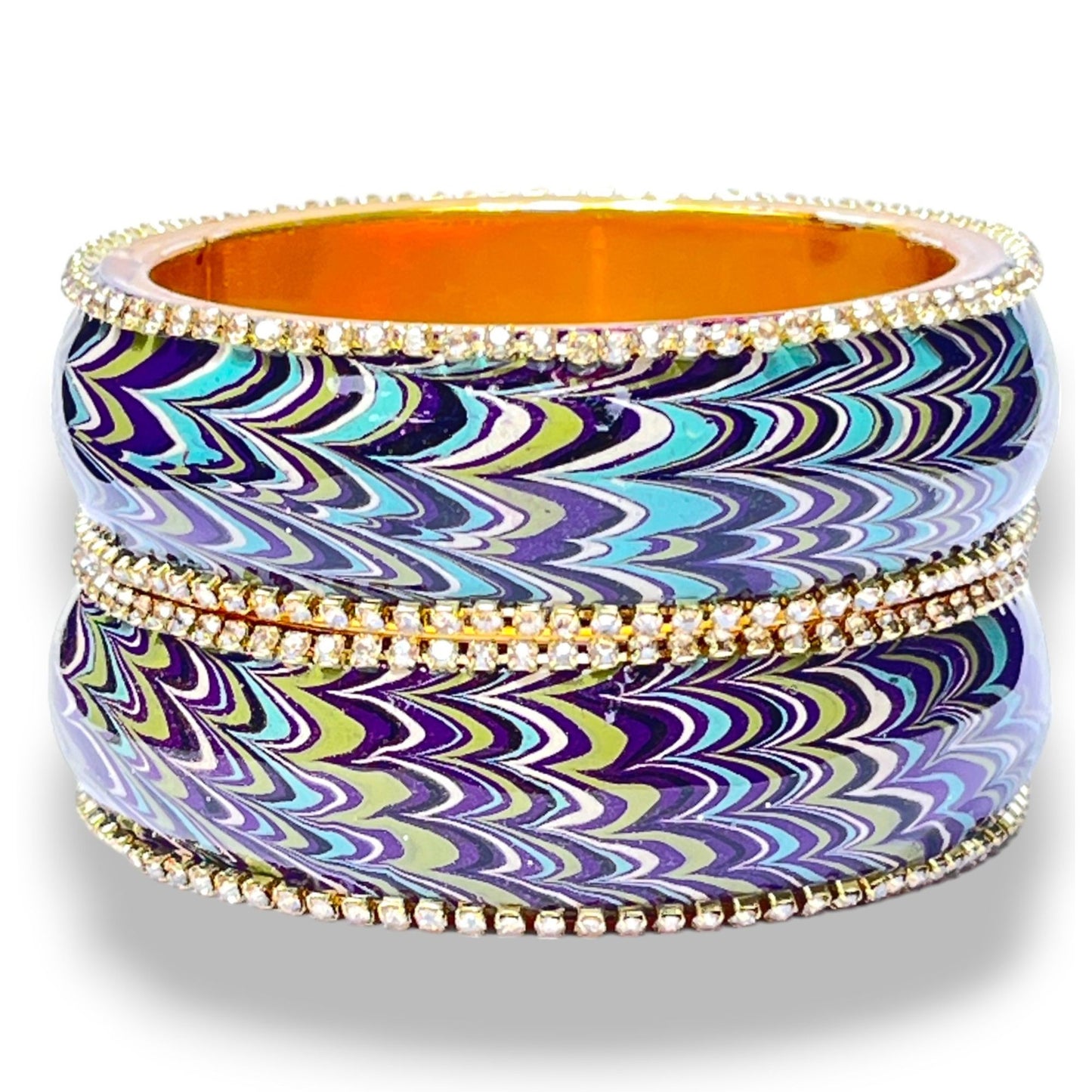 LuxuryGlow Metal Bangles Artful Luxury Marble Wave Gold Brass Lac Bangles – Handcrafted Metal Elegance by