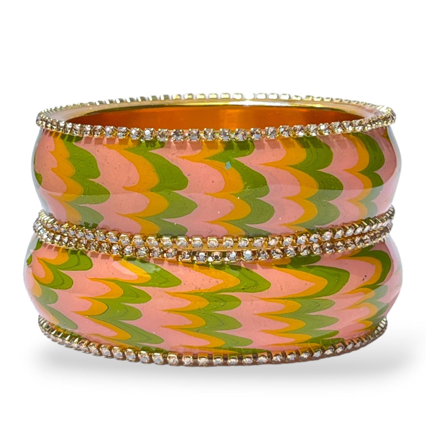 LuxuryGlow Metal Bangles Artful Luxury Marble Wave Gold Brass Lac Bangles – Handcrafted Metal Elegance by