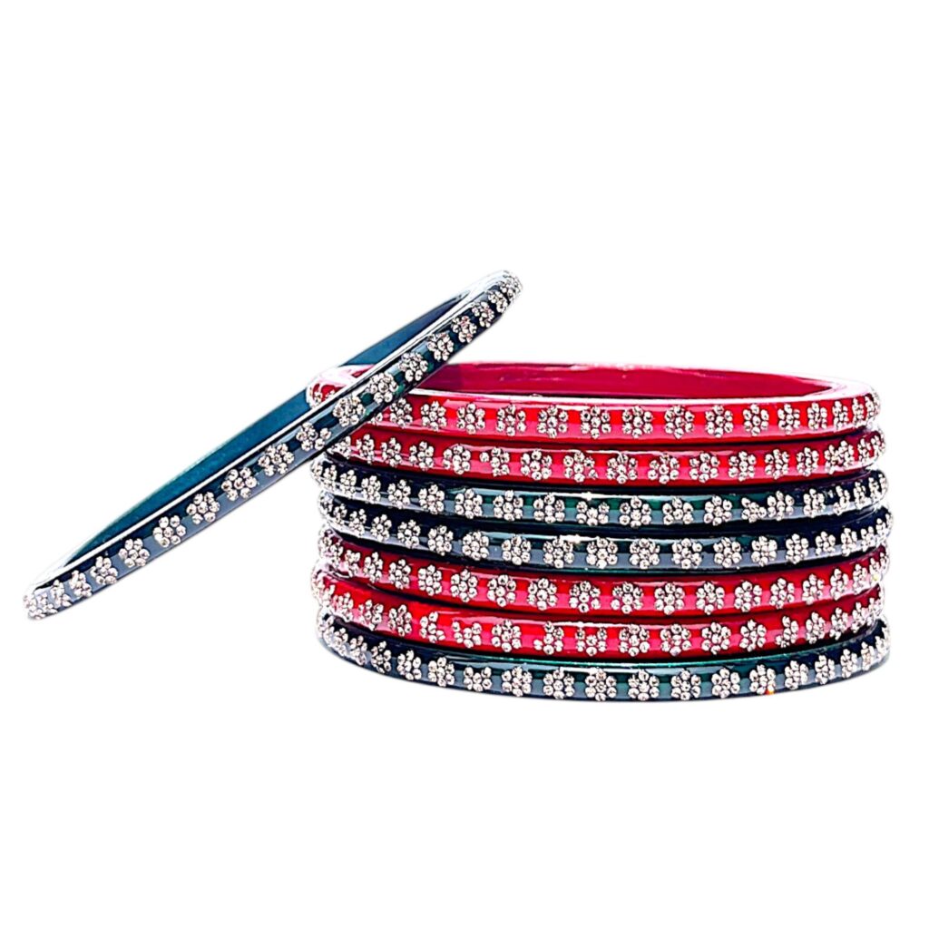 LuxuryGlow Lac Bangles Shahi Rasam-e-Ishq Bridal Lac Bangles – Red & Emerald Green Handcrafted Stonework |