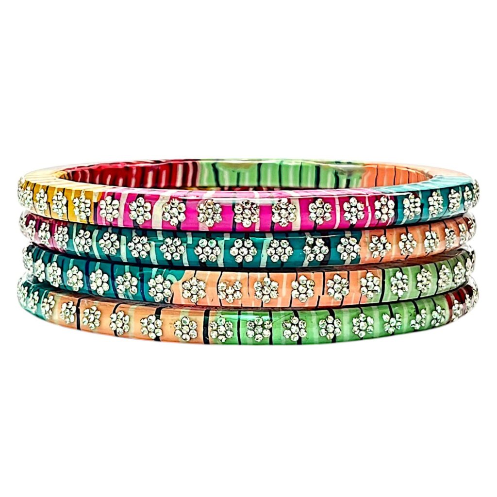 LuxuryGlow Lac Bangles Shahi Guldaan Floral Masterpiece  – Handcrafted Multicolor Stonework |