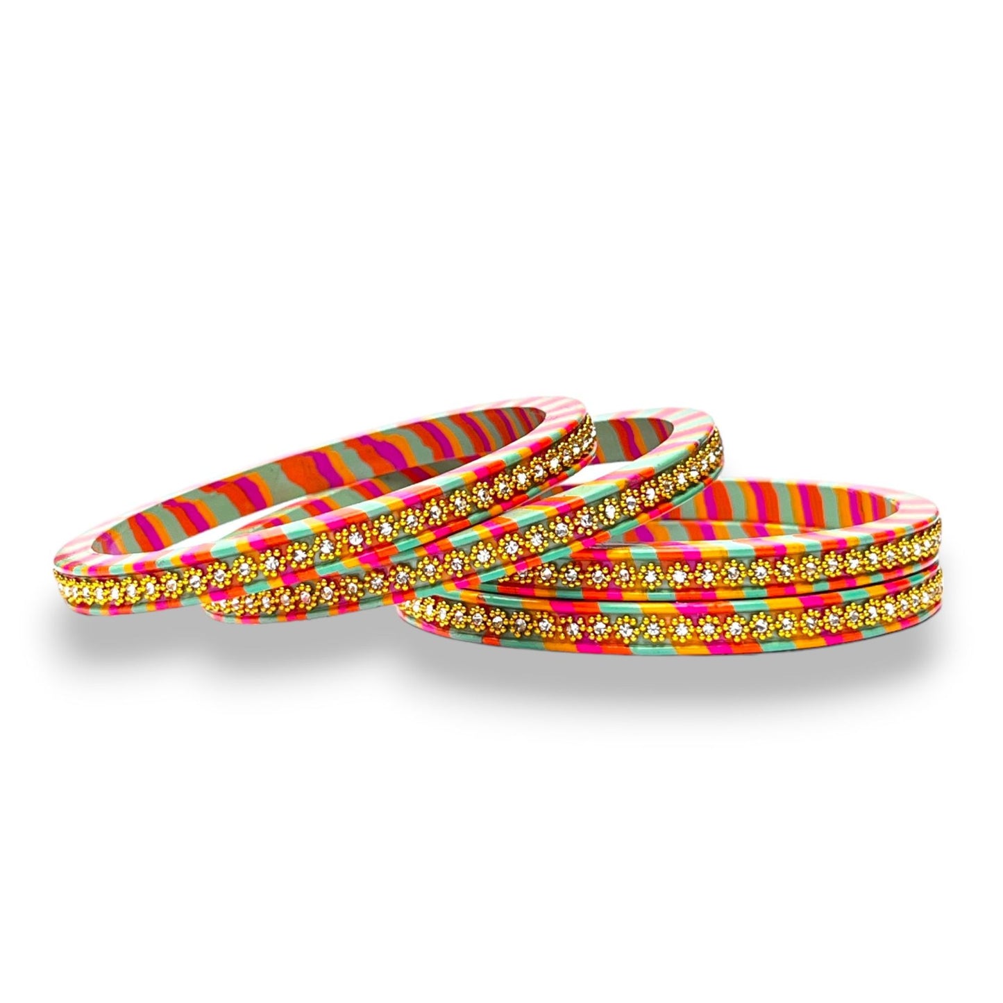 LuxuryGlow Lac Bangles  Enchanted Florals Lac Bangles – Multicolor Elegance with Golden Flower Design