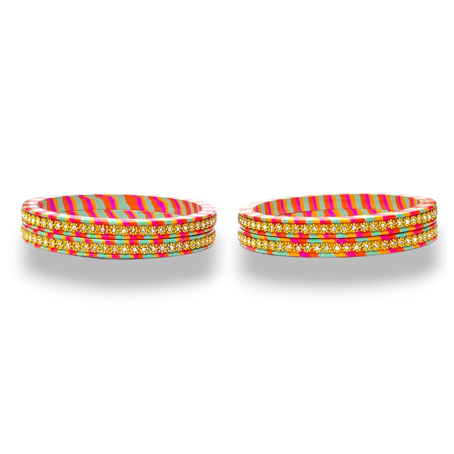 LuxuryGlow Lac Bangles  Enchanted Florals Lac Bangles – Multicolor Elegance with Golden Flower Design