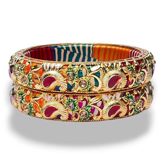 LuxuryGlow Lac Bangles Gulbadan Meena Kundan Motif Lac Kada – Handmade Rajasthani Bridal Bangle by LuxuryGlow