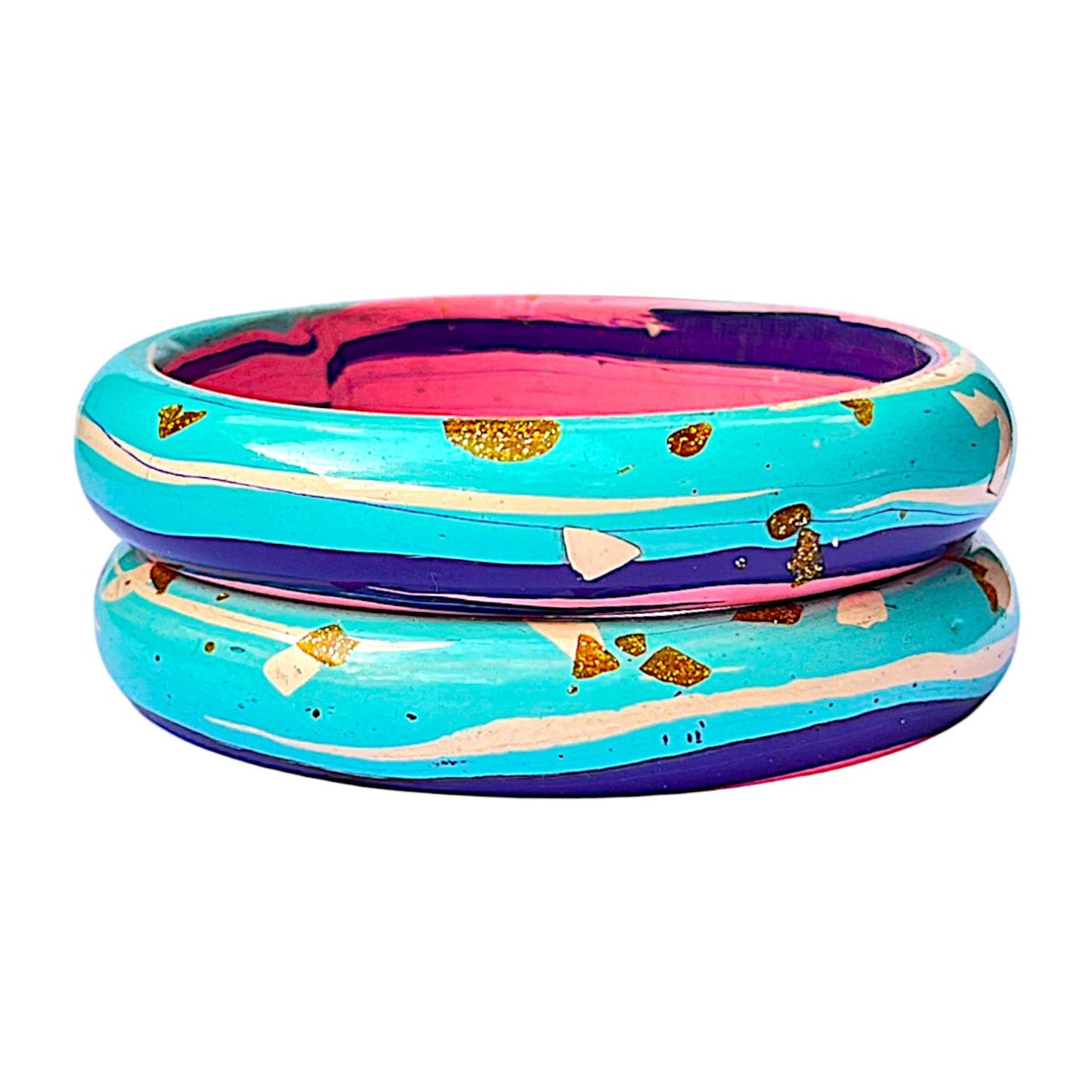 LuxuryGlow Lac Bangles Falak-e-Rooh | Celestial Soul Lac Bangles – Pink & Blue Handcrafted Elegance