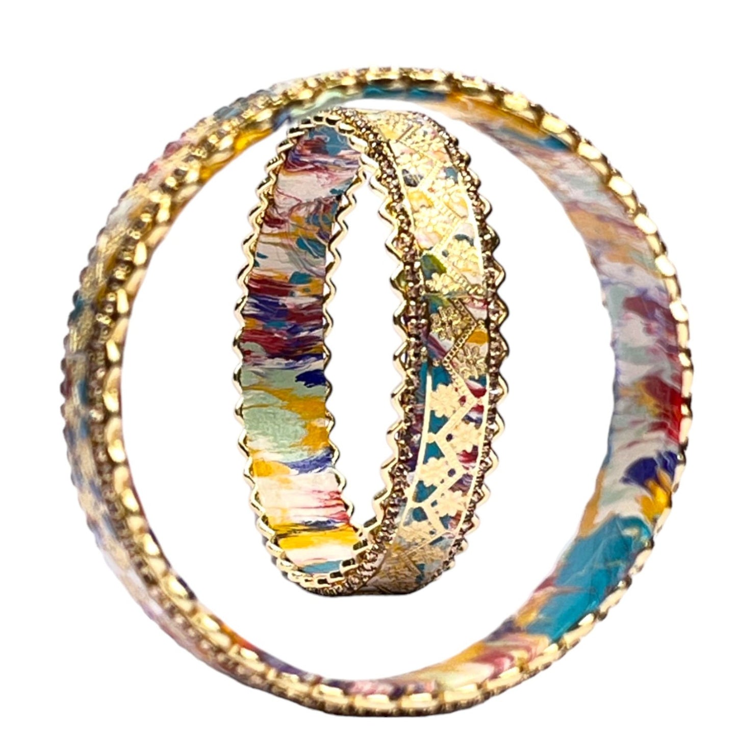 LuxuryGlow Lac Bangles Handmade Gold Plated Jali Kada with Multicolored Lac Bangles (2Pc) – LuxuryGlow