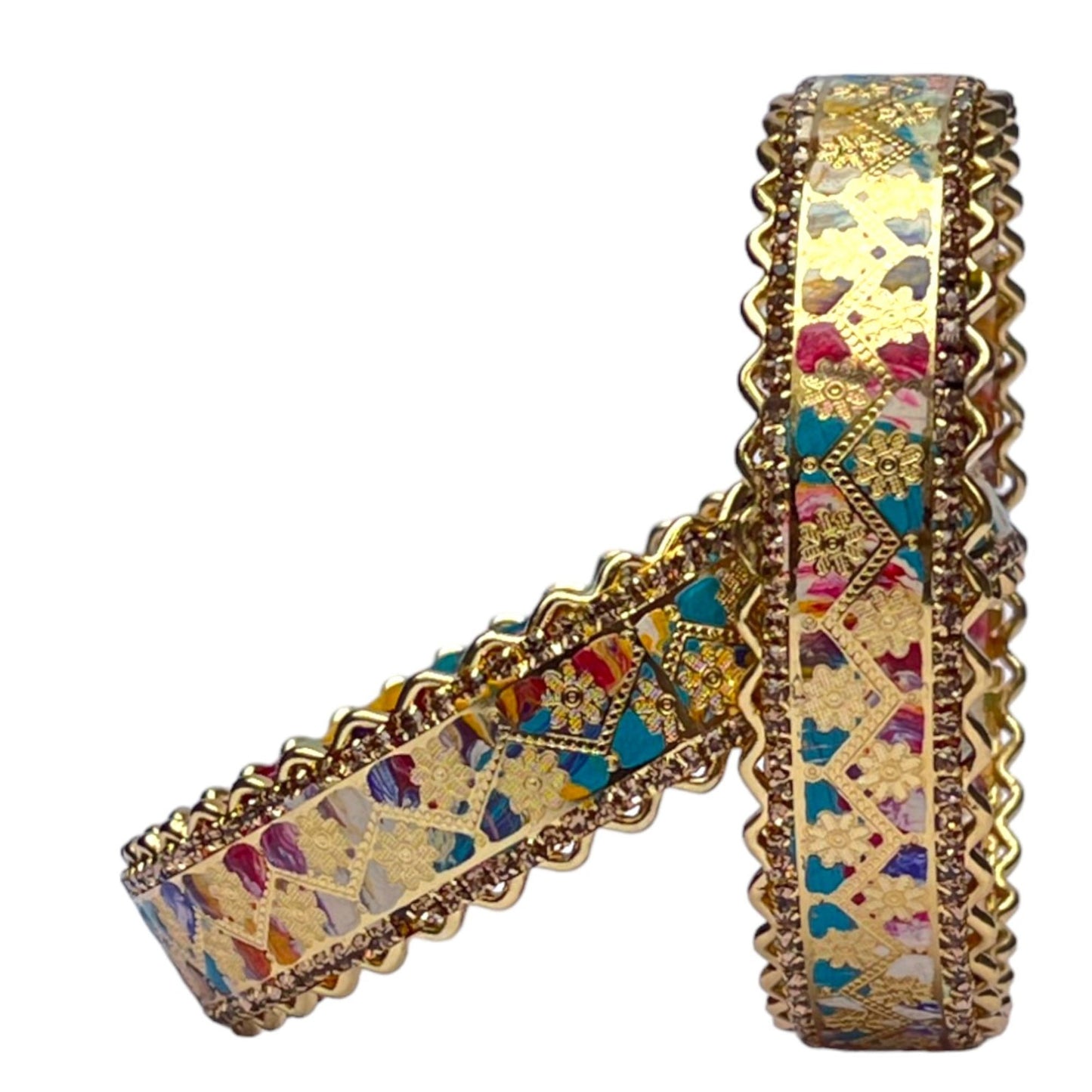LuxuryGlow Lac Bangles Handmade Gold Plated Jali Kada with Multicolored Lac Bangles (2Pc) – LuxuryGlow