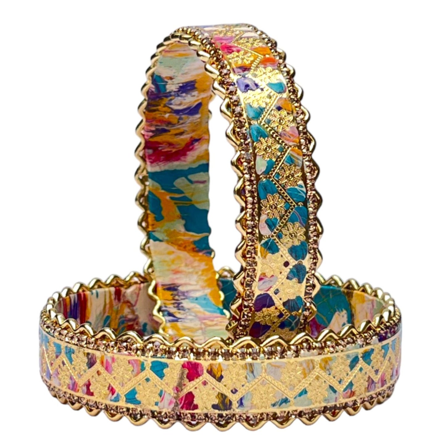 LuxuryGlow Lac Bangles Handmade Gold Plated Jali Kada with Multicolored Lac Bangles (2Pc) – LuxuryGlow