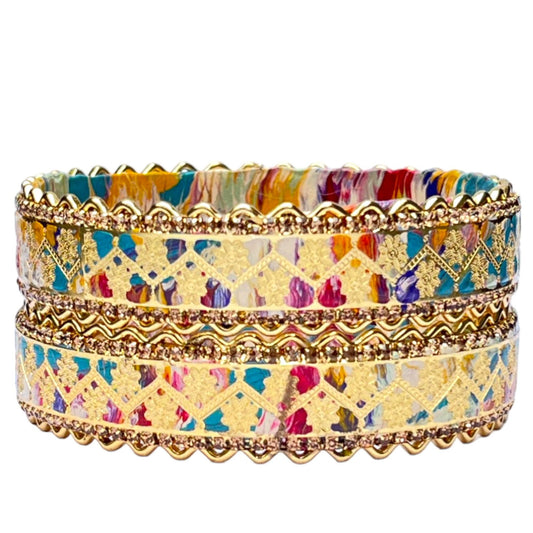 LuxuryGlow Lac Bangles Handmade Gold Plated Jali Kada with Multicolored Lac Bangles (2Pc) – LuxuryGlow