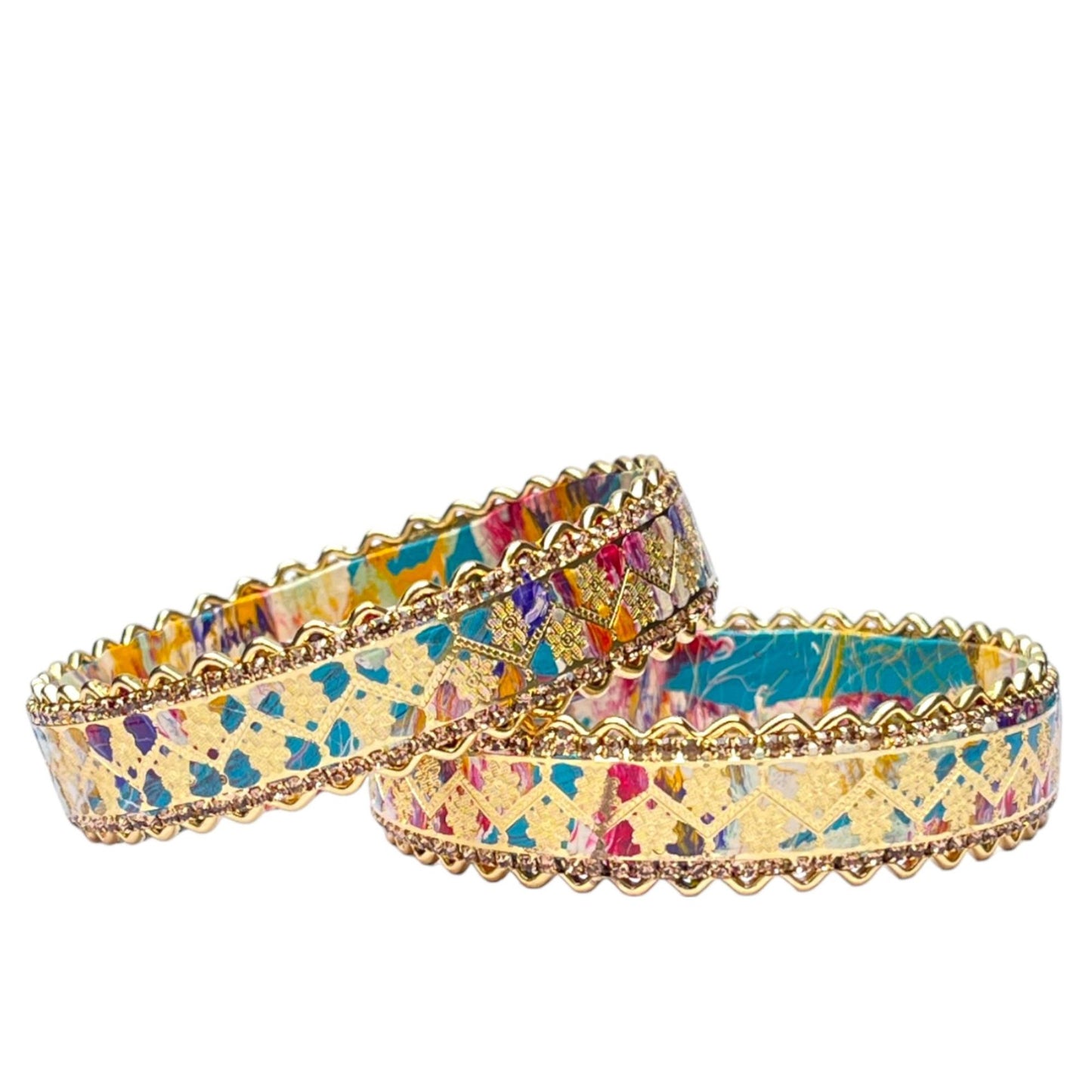 LuxuryGlow Lac Bangles Handmade Gold Plated Jali Kada with Multicolored Lac Bangles (2Pc) – LuxuryGlow