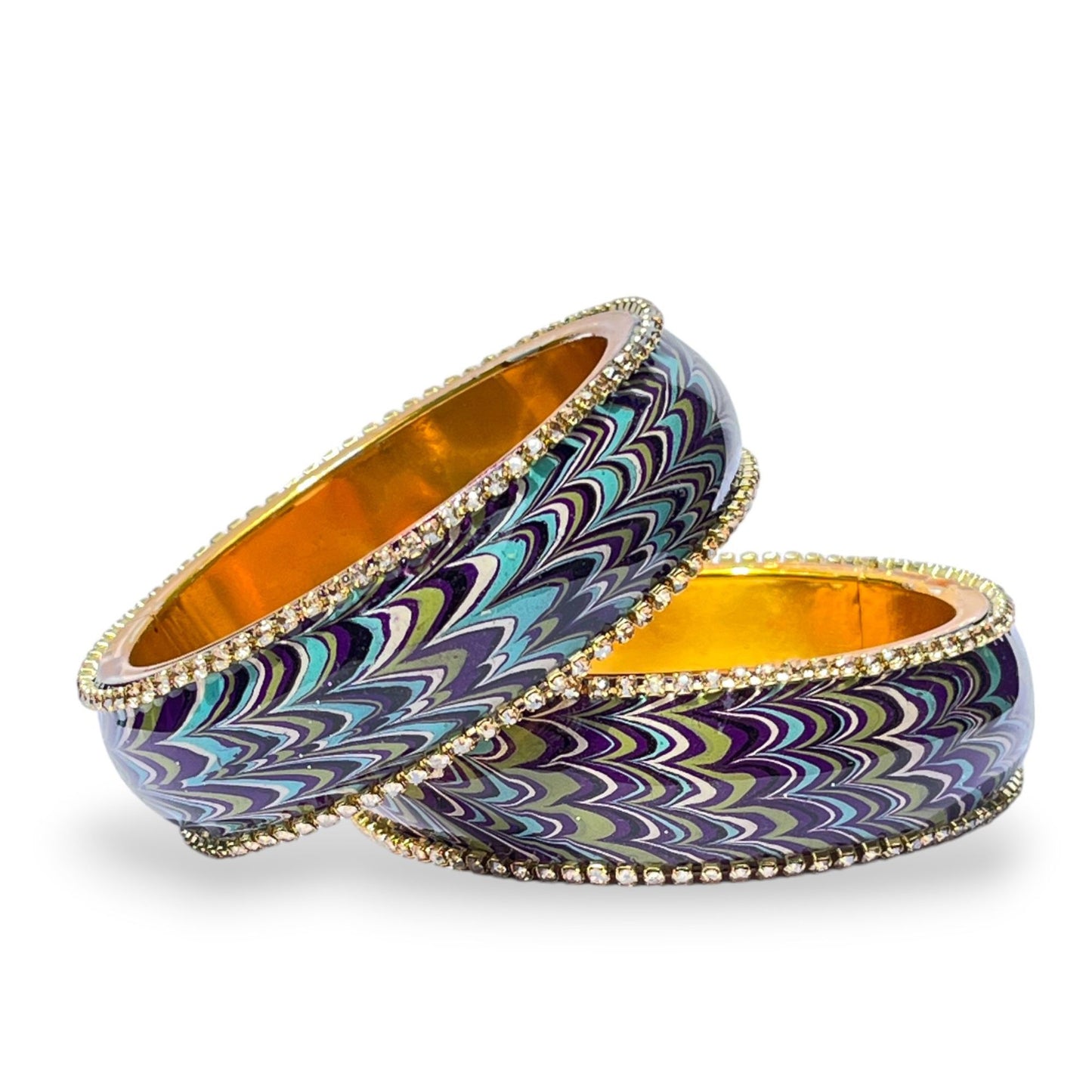 LuxuryGlow Metal Bangles Artful Luxury Marble Wave Gold Brass Lac Bangles – Handcrafted Metal Elegance by