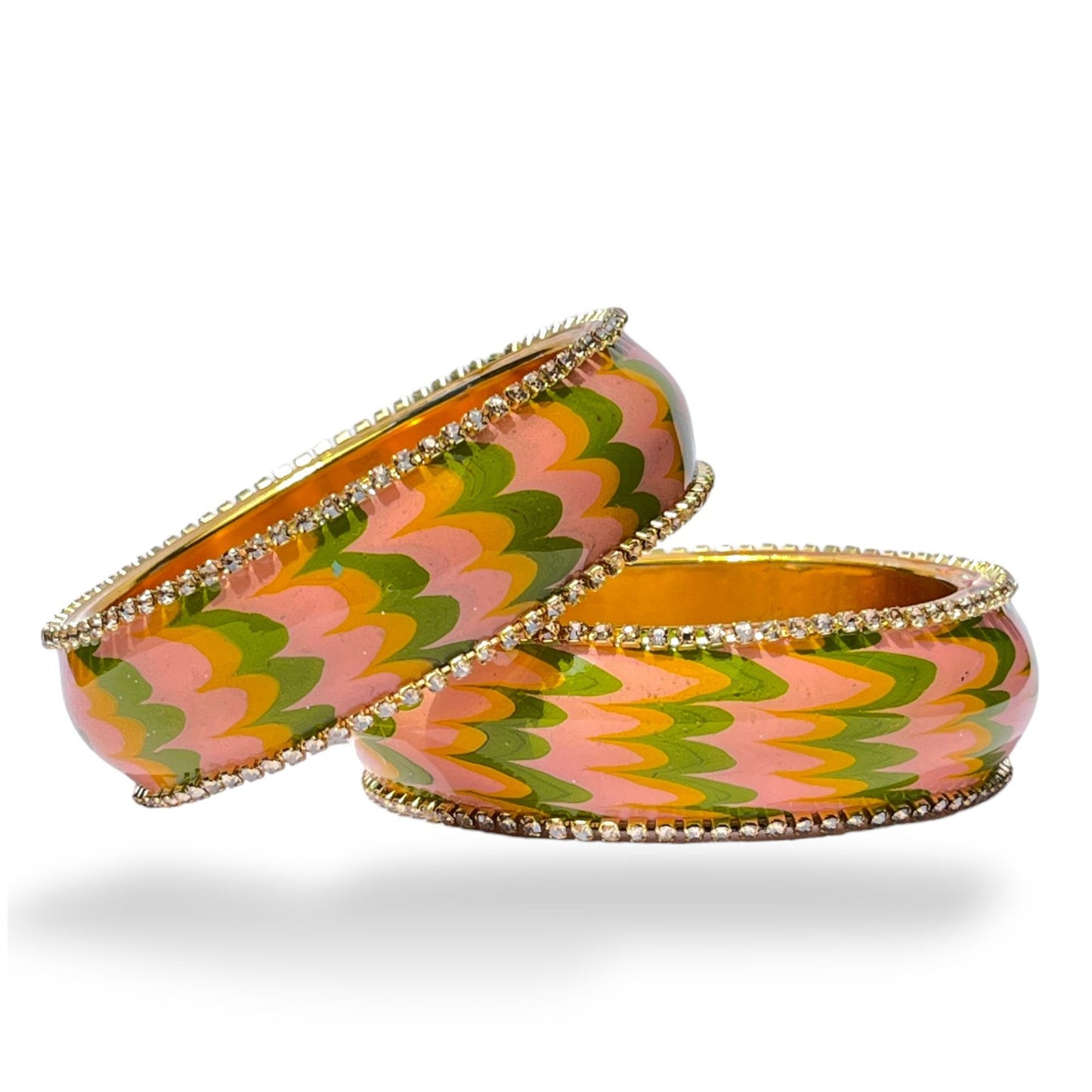 LuxuryGlow Metal Bangles Artful Luxury Marble Wave Gold Brass Lac Bangles – Handcrafted Metal Elegance by