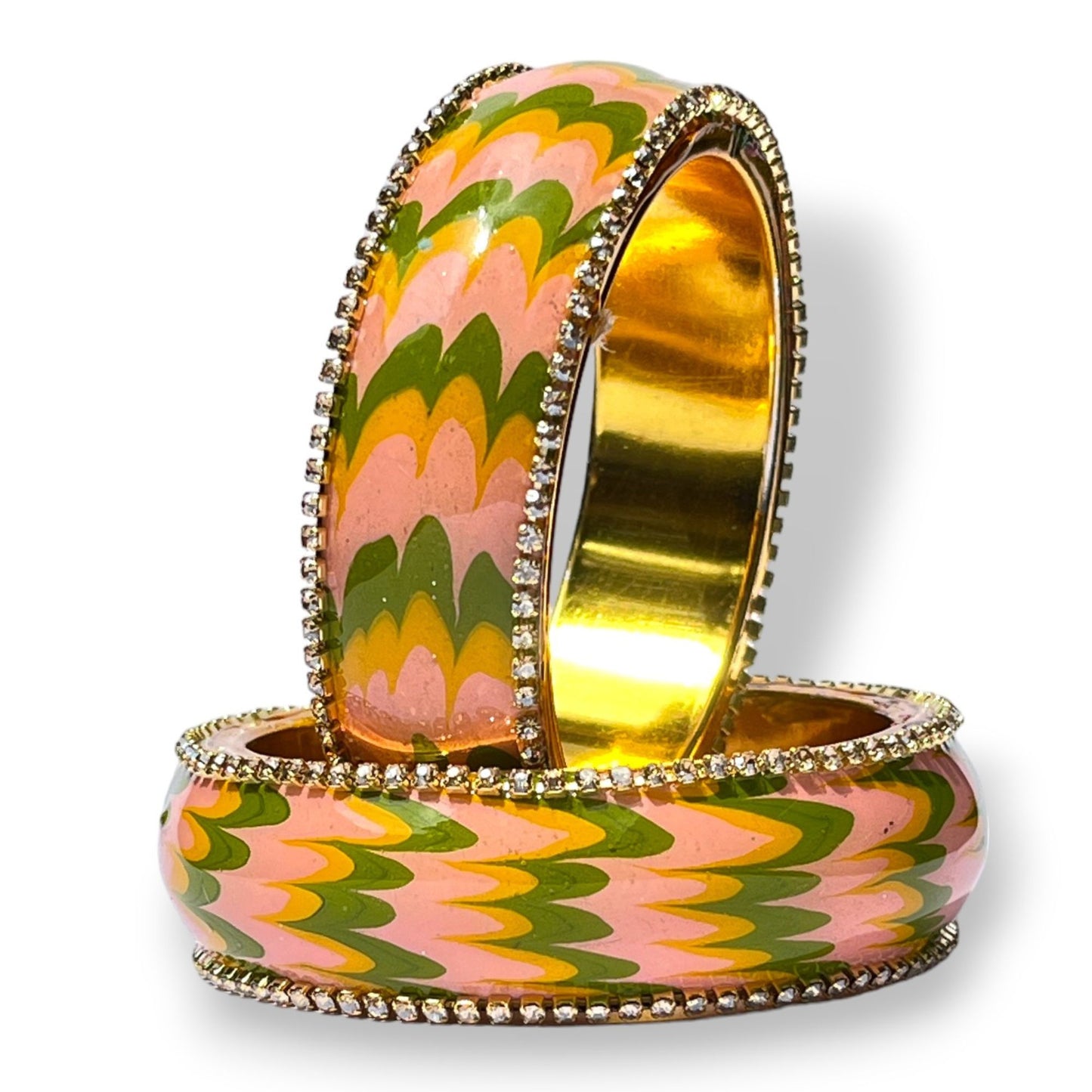 LuxuryGlow Metal Bangles Artful Luxury Marble Wave Gold Brass Lac Bangles – Handcrafted Metal Elegance by