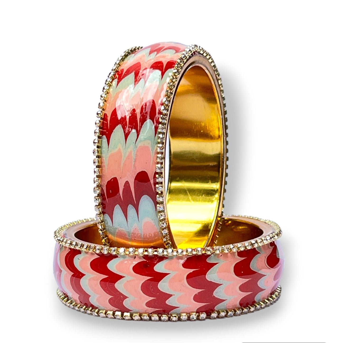 LuxuryGlow Metal Bangles Artful Luxury Marble Wave Gold Brass Lac Bangles – Handcrafted Metal Elegance by