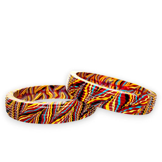LuxuryGlow Lac Bangles Red  Bangles – Handmade Karigari Artistry with Multicolor Wave Design