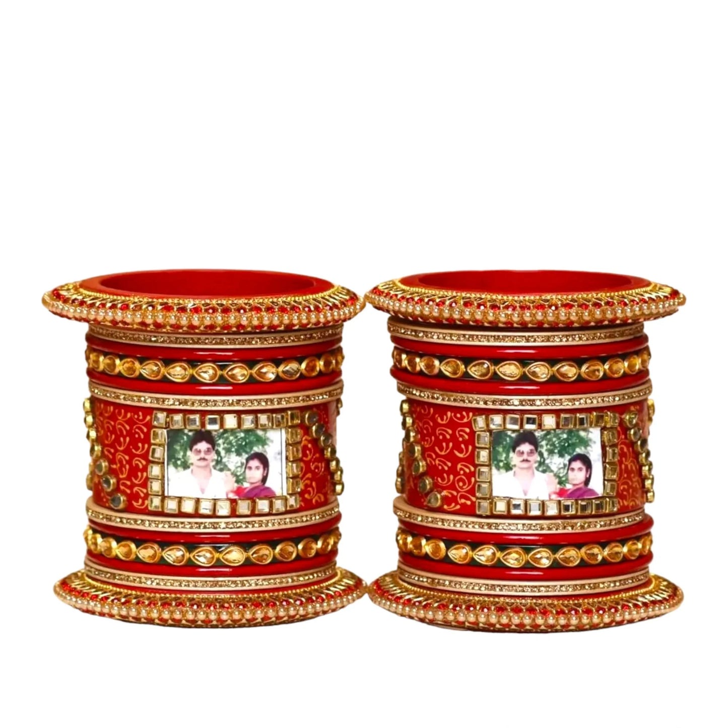 LuxuryGlow Wedding Bangles Forever Entwined – Personalized Red Lac Bangles Set with Couple’s Name & Image