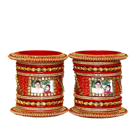LuxuryGlow Wedding Bangles Forever Entwined – Personalized Red Lac Bangles Set with Couple’s Name & Image