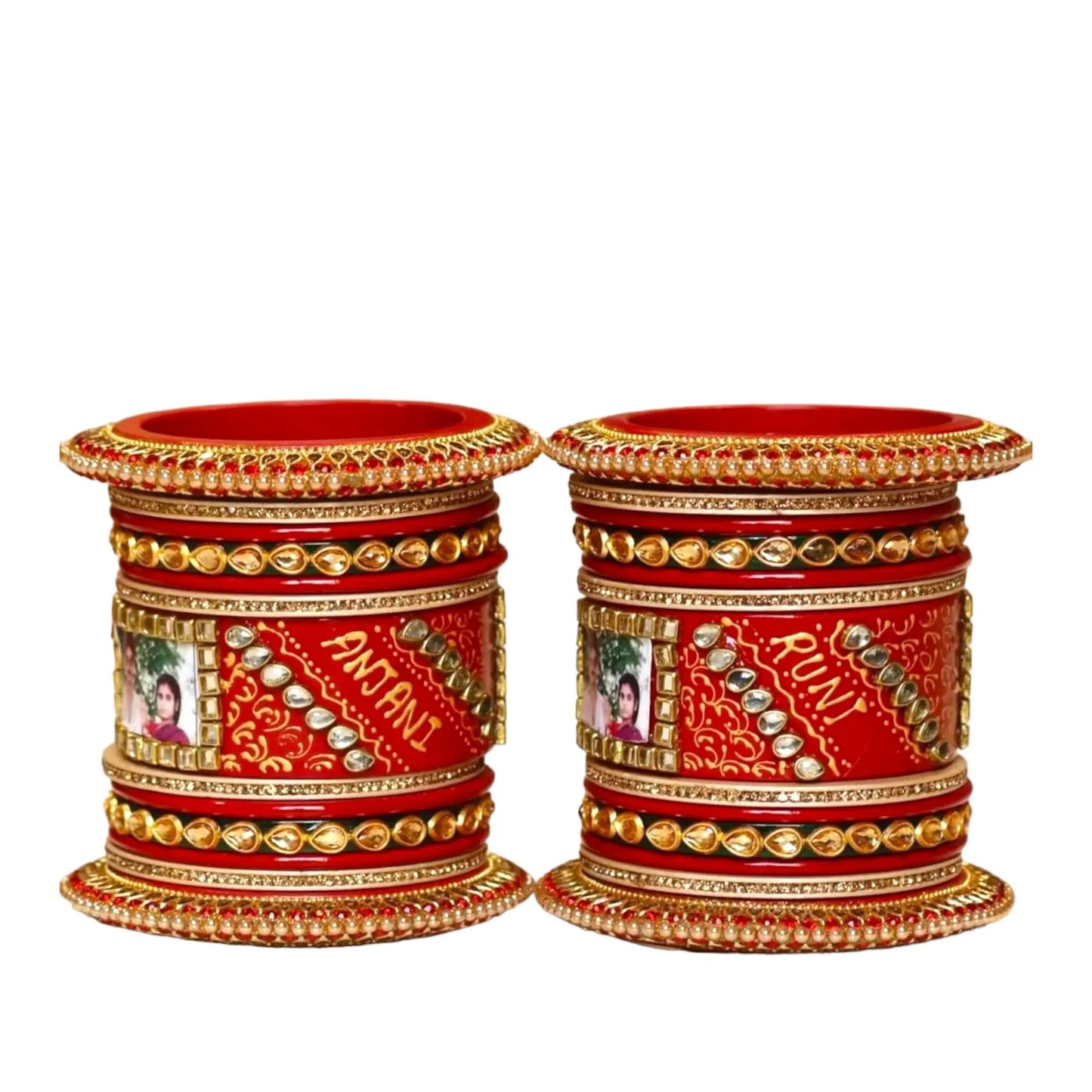 LuxuryGlow Wedding Bangles Forever Entwined – Personalized Red Lac Bangles Set with Couple’s Name & Image