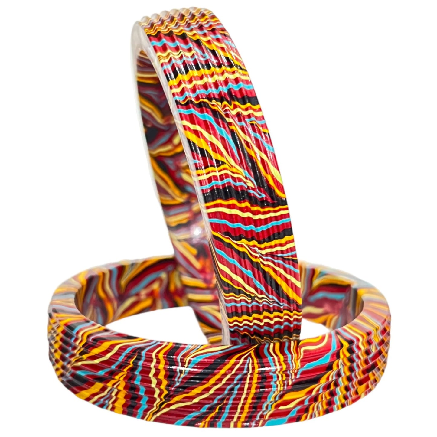 LuxuryGlow Lac Bangles Red  Bangles – Handmade Karigari Artistry with Multicolor Wave Design