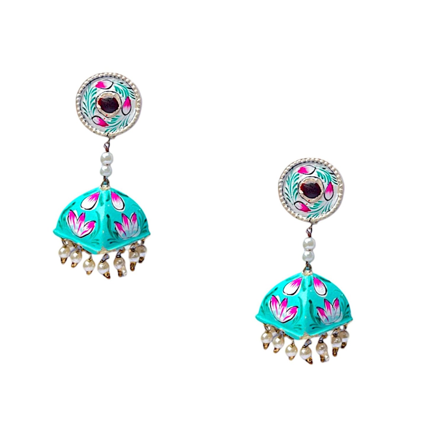 LuxuryGlow Lac Jewelry Zewar-e-Ishq Jhumka – Handcrafted Lac Earrings with Floral Motifs & Pearl Embellishments |