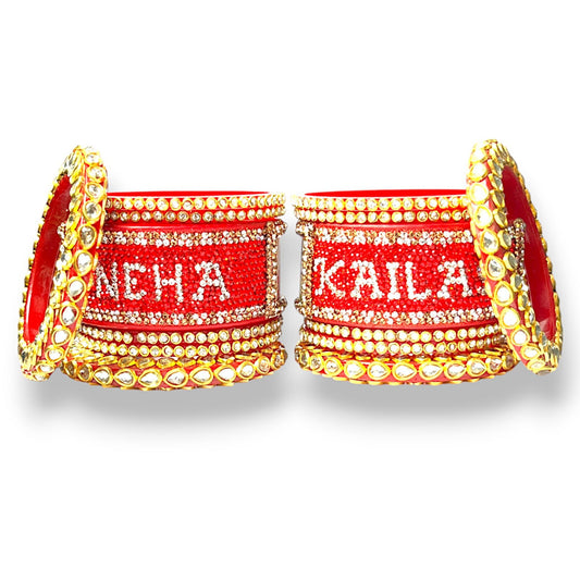 LuxuryGlow wedding Bangles  Love Locked  – Personalized Name & Photo Kundan Kada |