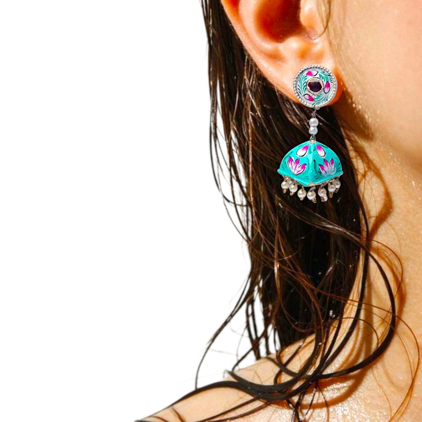 LuxuryGlow Lac Jewelry Zewar-e-Ishq Jhumka – Handcrafted Lac Earrings with Floral Motifs & Pearl Embellishments |