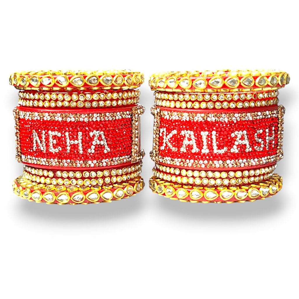 LuxuryGlow wedding Bangles  Love Locked  – Personalized Name & Photo Kundan Kada |