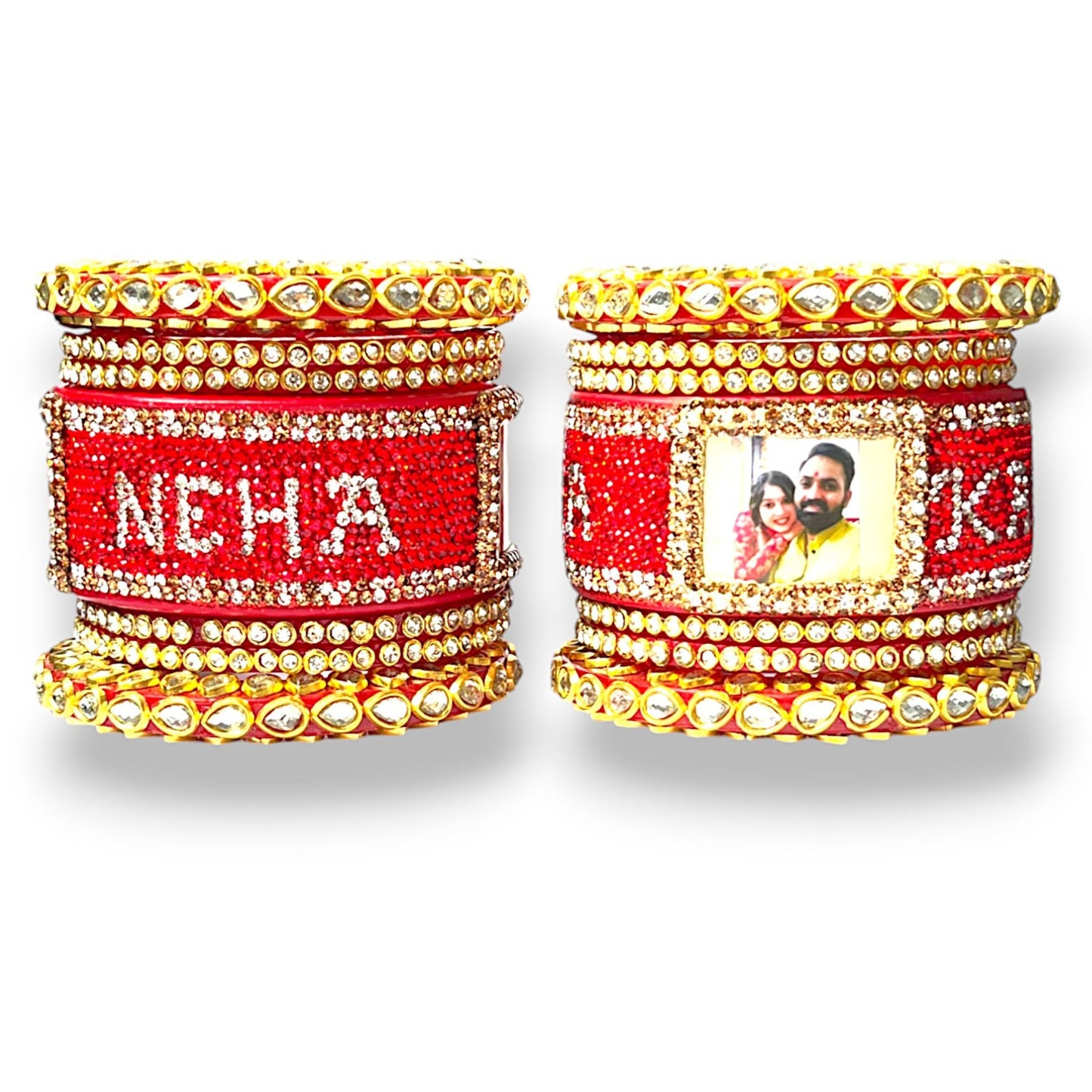 LuxuryGlow wedding Bangles  Love Locked  – Personalized Name & Photo Kundan Kada |