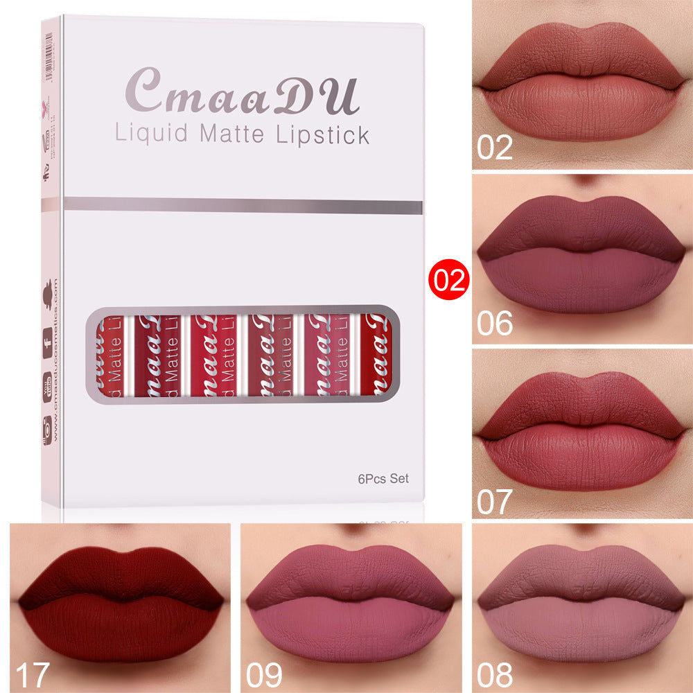 Set de 6 brillos labiales mate resistentes al agua CmaaDu: acabado duradero y antiadherente