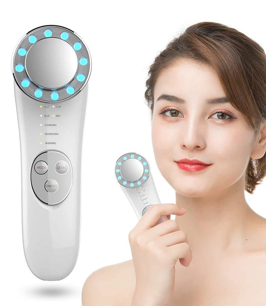 جهاز تدليك شد الوجه والبشرة 7 في 1 من LuxuryGlow مع تقنية LED وEMS