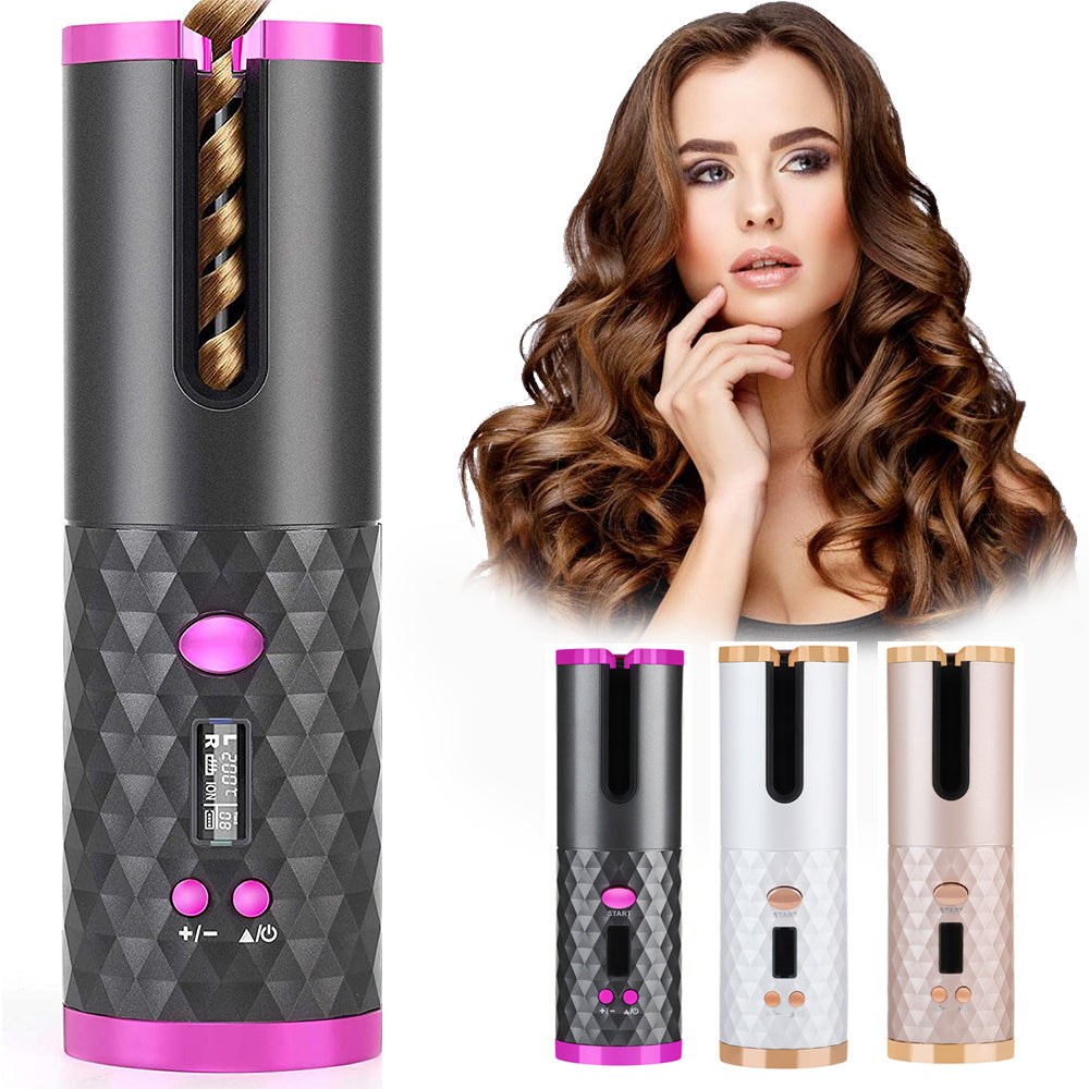 LuxuryGlow Cordless Automatic Hair Curler – Rechargeable Ceramic Curling Wand with LCD Display