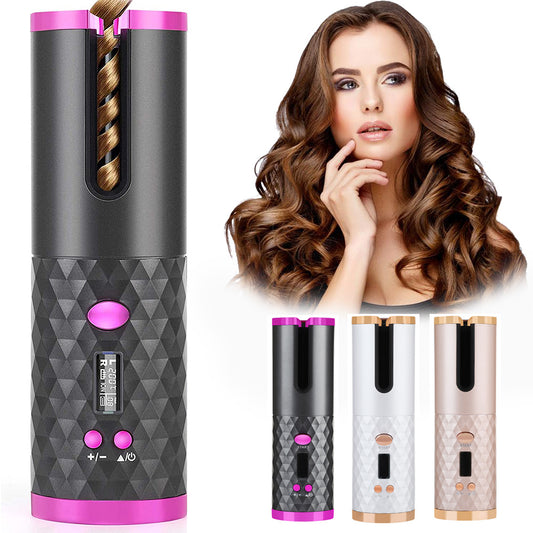 LuxuryGlow Cordless Automatic Hair Curler – Rechargeable Ceramic Curling Wand with LCD Display