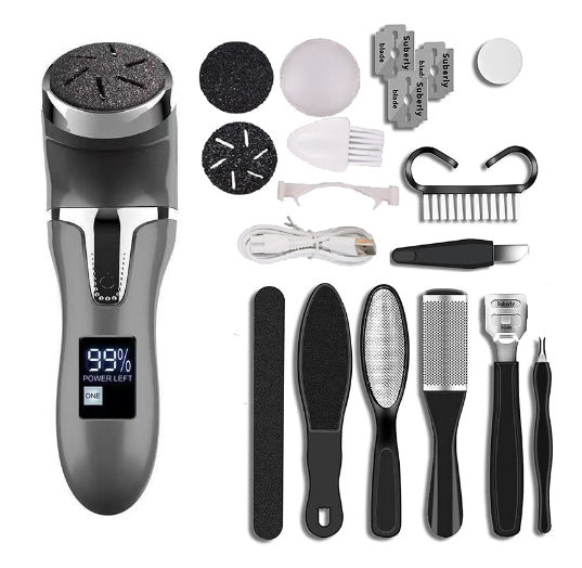Limpiador de pies eléctrico LCD LuxuryGlow con aspiradora: removedor de callos y herramienta de pedicura
