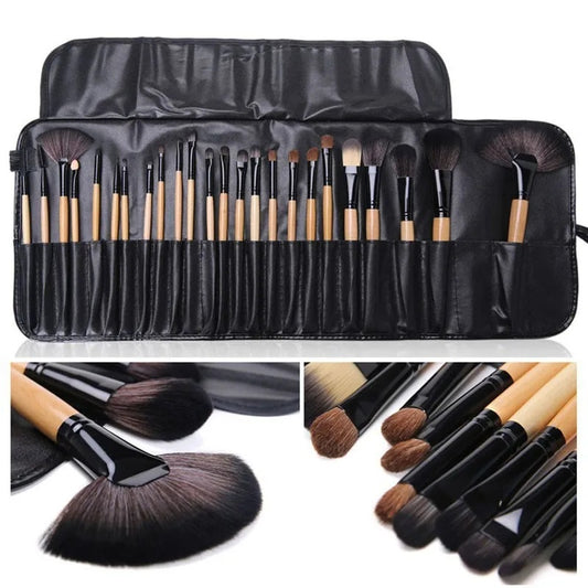 LuxuryGlow 24-Piece Professional Makeup Brush Set with Elegant PU Gift Bag