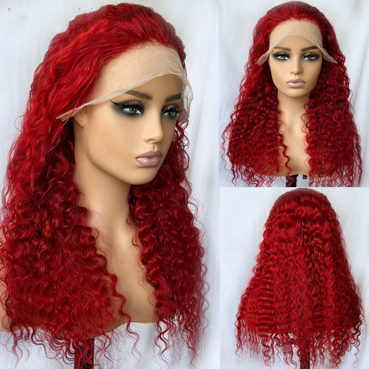 Peluca de cabello humano LuxuryGlow rojo con ondas profundas: estilo exótico tejido a mano para mujer
