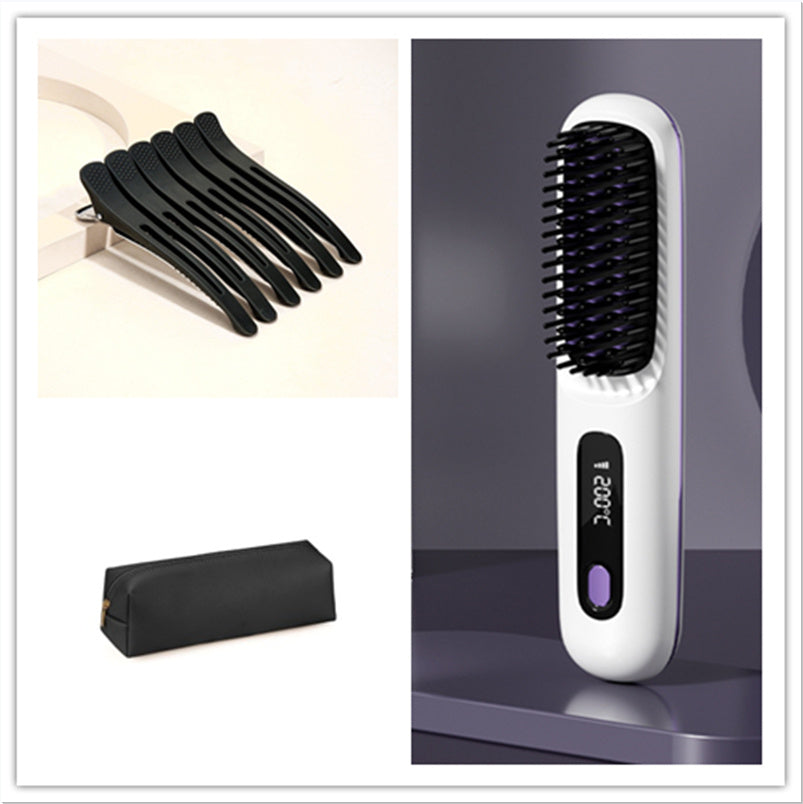 Cepillo alisador de pelo inalámbrico 2 en 1 LuxuryGlow: peine portátil con calefacción USB