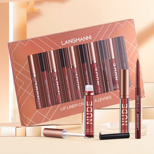 Set de 12 labiales y delineadores LANGMANNI: mate, resistente al agua y de larga duración