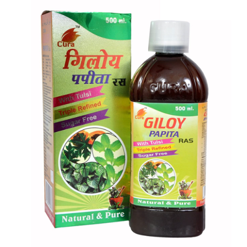 Cura Giloy Papita Aloevera Ras | Immunity Booster & Skin, Gut Health Support Herbal Juice – 500ml