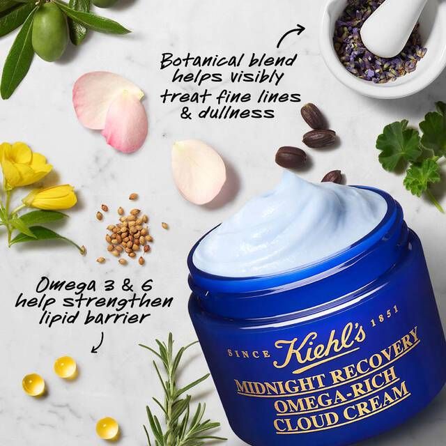 KIEHL’S Midnight Recovery Omega Rich Botanical Night Cream – Deep Moisture & Renewal