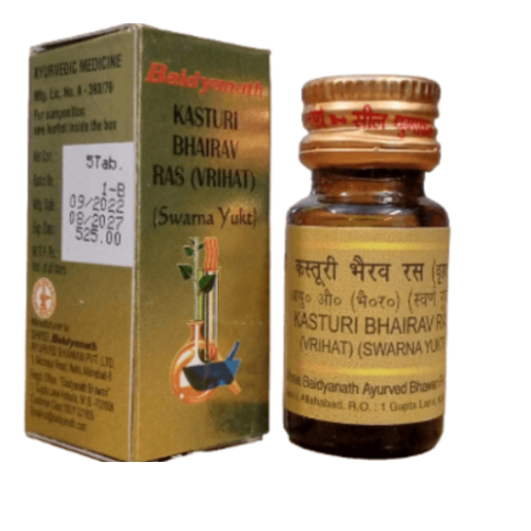 Baidyanath Kasturi Bhairav Ras (Vrihat) Swarna Yukt Ayurvedic Tablets - LUXURY GLOW