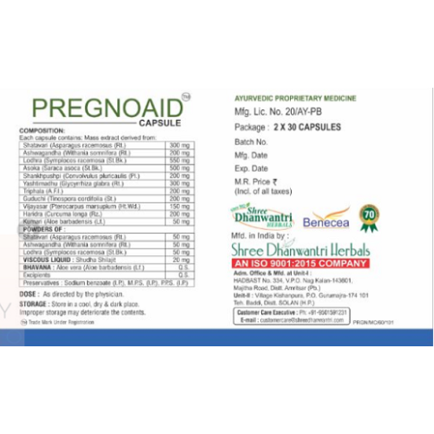 Shree Dhanwantri Pregnoaid Capsules Ayurvedic Women’s Wellness & Hormonal Support
