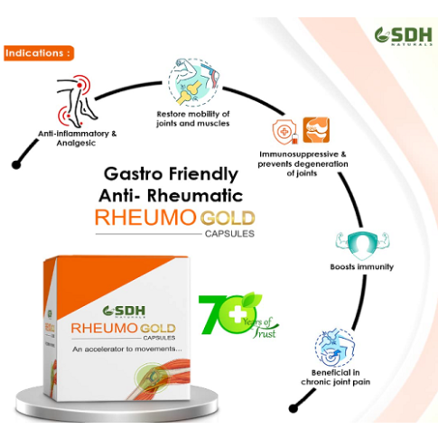 Shree Dhanwantri Rheumo Gold Capsules for Severe Joint Pain & Inflammation (50 Capsules)