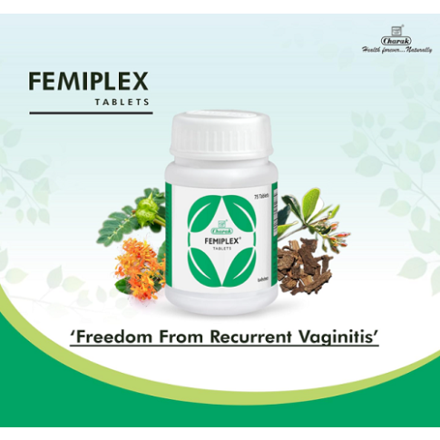 Charak Femiplex Tablets | Ayurvedic Support for Vaginitis, White Discharge & Recurrence Control
