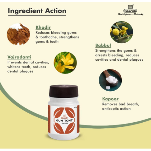 Charak Gum Tone Powder | Anti-Plaque, Gum Strengthening & Fresh Breath Oral Care – 40g